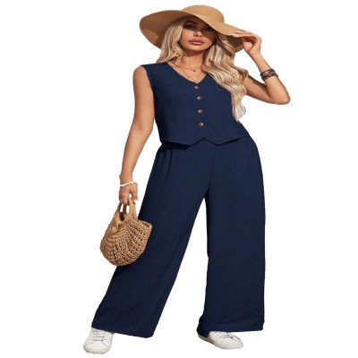 Slub Cotton Blue Sleeveless Top &amp; Pant Co-Ord Set- Mocna