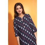 Rubi Dark Blue Printed Rayon Kurta – Mocna