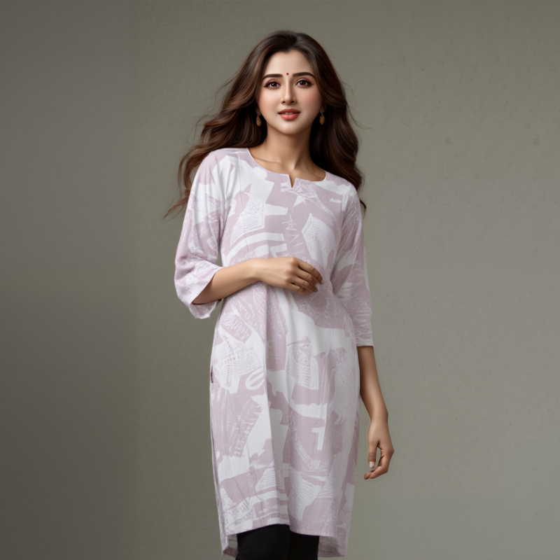 Blush Pink Printed Rayon Kurta – Mocna