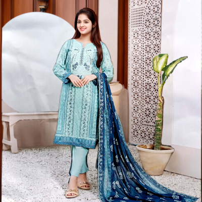 Light Blue Lawn Cotton Dress Material - Mocna