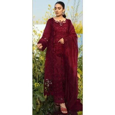 MAROON COTTON SEMI STICHED DRESS MATERIAL - MOCNA