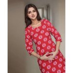 Red Floral Print Rayon Kurta - mocna