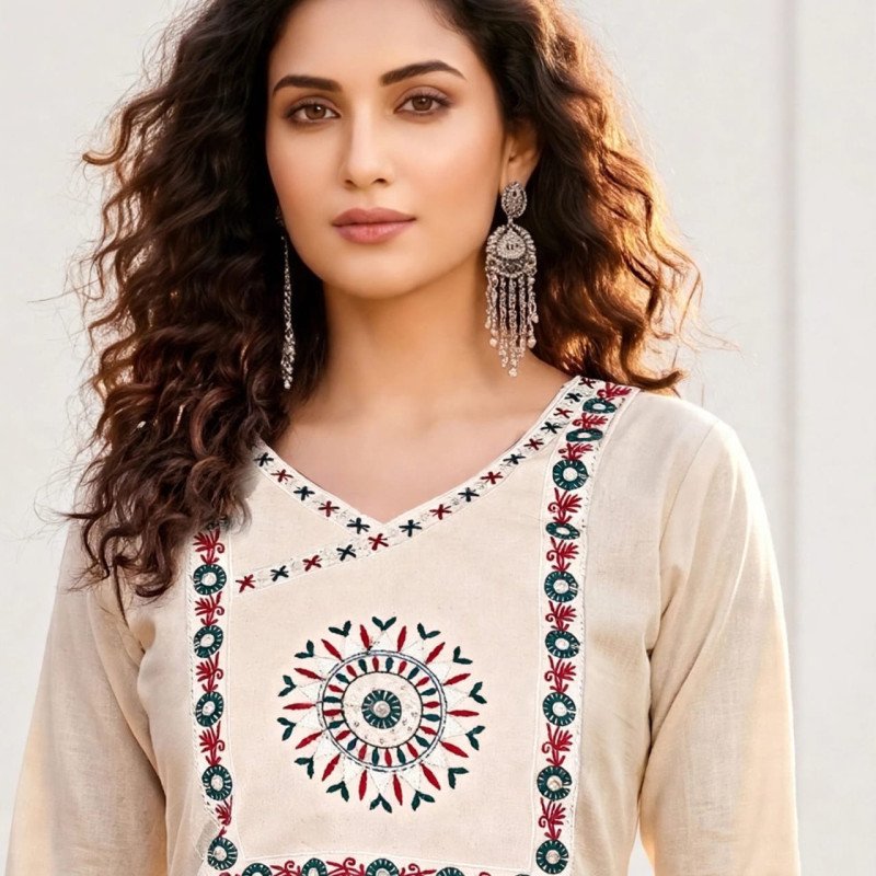 Khadi Cotton Embroidered Short Kurti - mocna