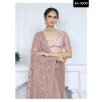 Blush Pink Floral Embroidered Net Saree – Designer Party Wear - Mocna