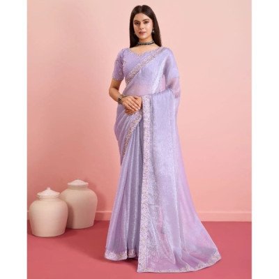Apple Lavender Soft Silk Embroidered Saree with Contrast Border  Mocna