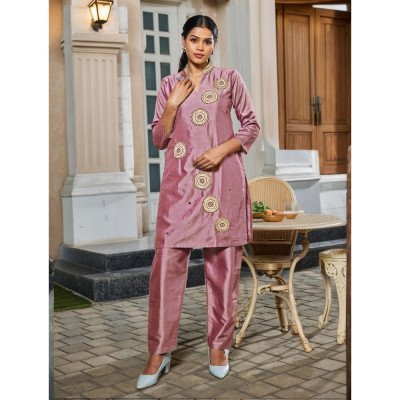 Designer Pink Beaded Co-Ord Set | Imported Fabric | Stylish Ethnic Wear - Mocna