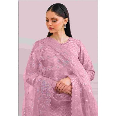 Pink Fox Georgette Embroidered Pakistani Suit – Unstitched Dress Material for Women with Santoon Inner &amp; Dupatta" -Mocna