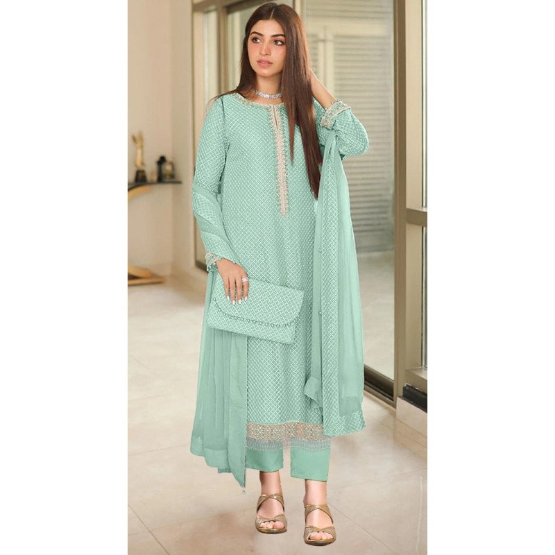 Pista Green Premium Edition Festive/Party Wear Dress Material MOCNA