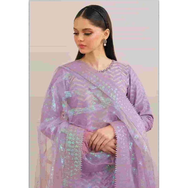 Light Purple Fox Georgette Embroidered Pakistani Suit – Unstitched Dress Material for Women with Santoon Inner &amp; Dupatta" -Mocna