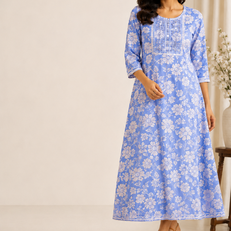 Soft Cotton Floral Kurti - Mocna