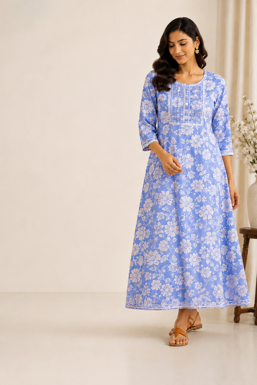 Soft Cotton Floral Kurti - Mocna