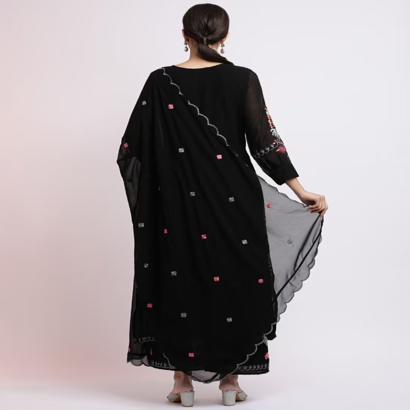 Jaipur Kurti Women Black Kurta Palazzo Dupatta Set - Mocna