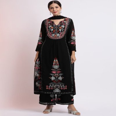 Jaipur Kurti Women Black Kurta Palazzo Dupatta Set - Mocna