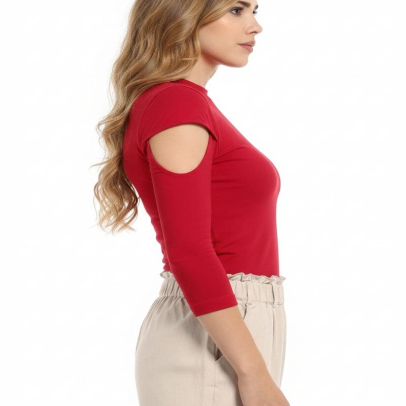 Classic Cold Shoulder Red Top - Mocna