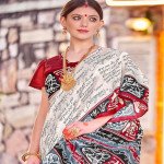 Apple Saree - Off-White and Red Bhagalpuri Printed Saree - Mocna