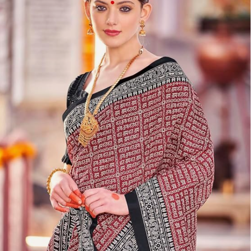 Apple Saree - Maroon and Black Bhagalpuri Saree - Mocna