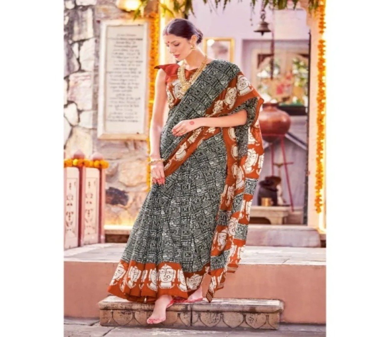 Apple Saree - Black &amp; White Ethnic Motif Bhagalpuri Saree - Mocna