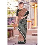 Apple Saree - Black &amp; Brown Geometric Printed Bhagalpuri Saree - Mocna