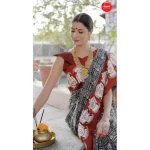 Apple Saree - Black &amp; White Ethnic Motif Bhagalpuri Saree - Mocna