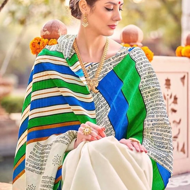 Apple Saree - Soft Creme Bhagalpuri Saree - Mocna