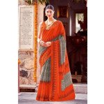 Apple Saree - Orange &amp; Black Bhagalpuri Saree - Mocna