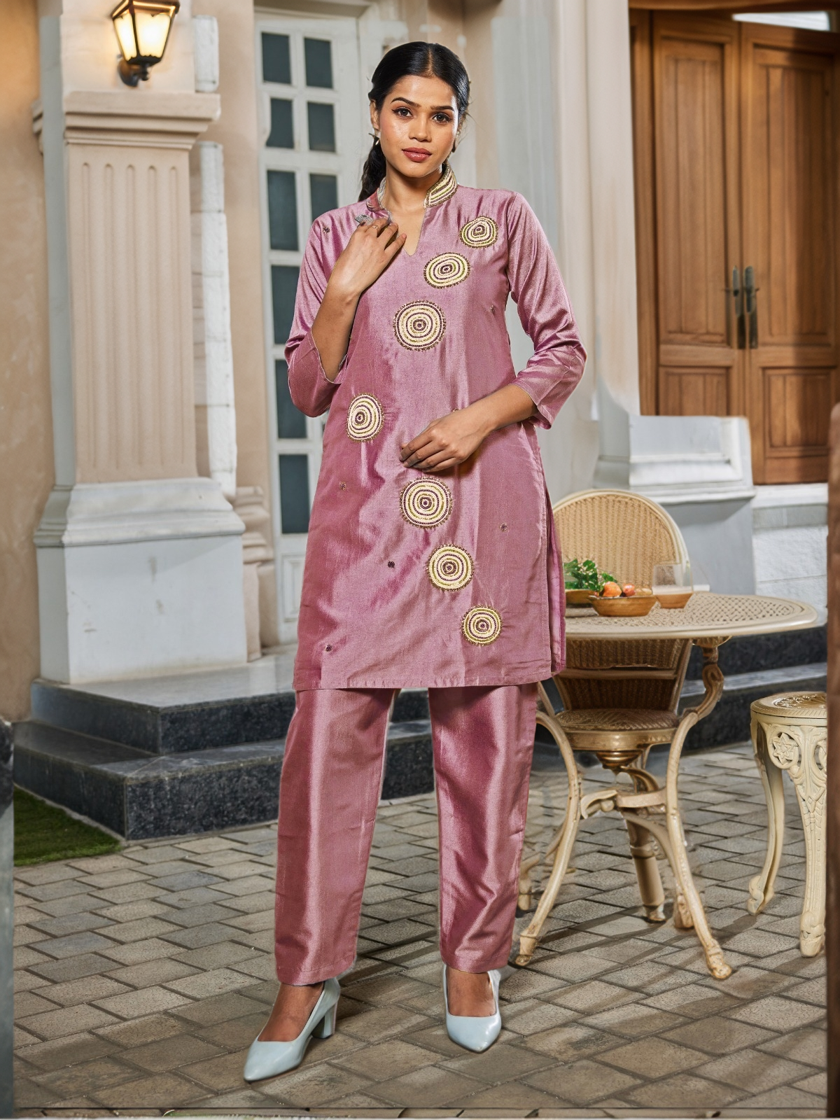 Designer Pink Beaded Co-Ord Set | Imported Fabric | Stylish Ethnic Wear - Mocna