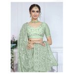 Elegant Floral Embroidered Net Saree – Green - Mocna