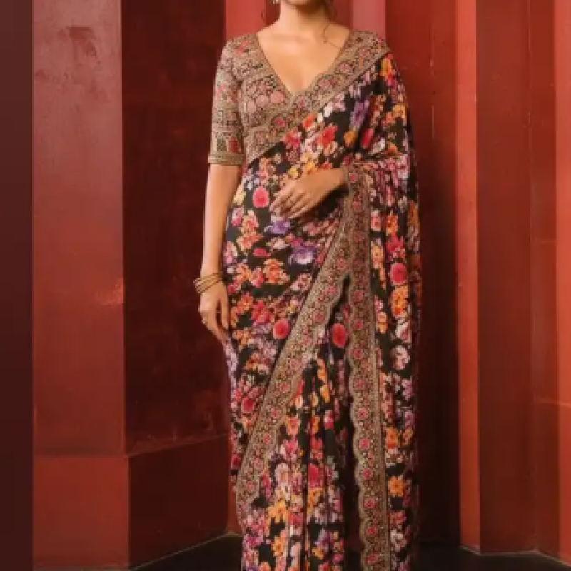 Designer Floral Georgette Saree – Elegant Party &amp; Festive Wear -  Mocna