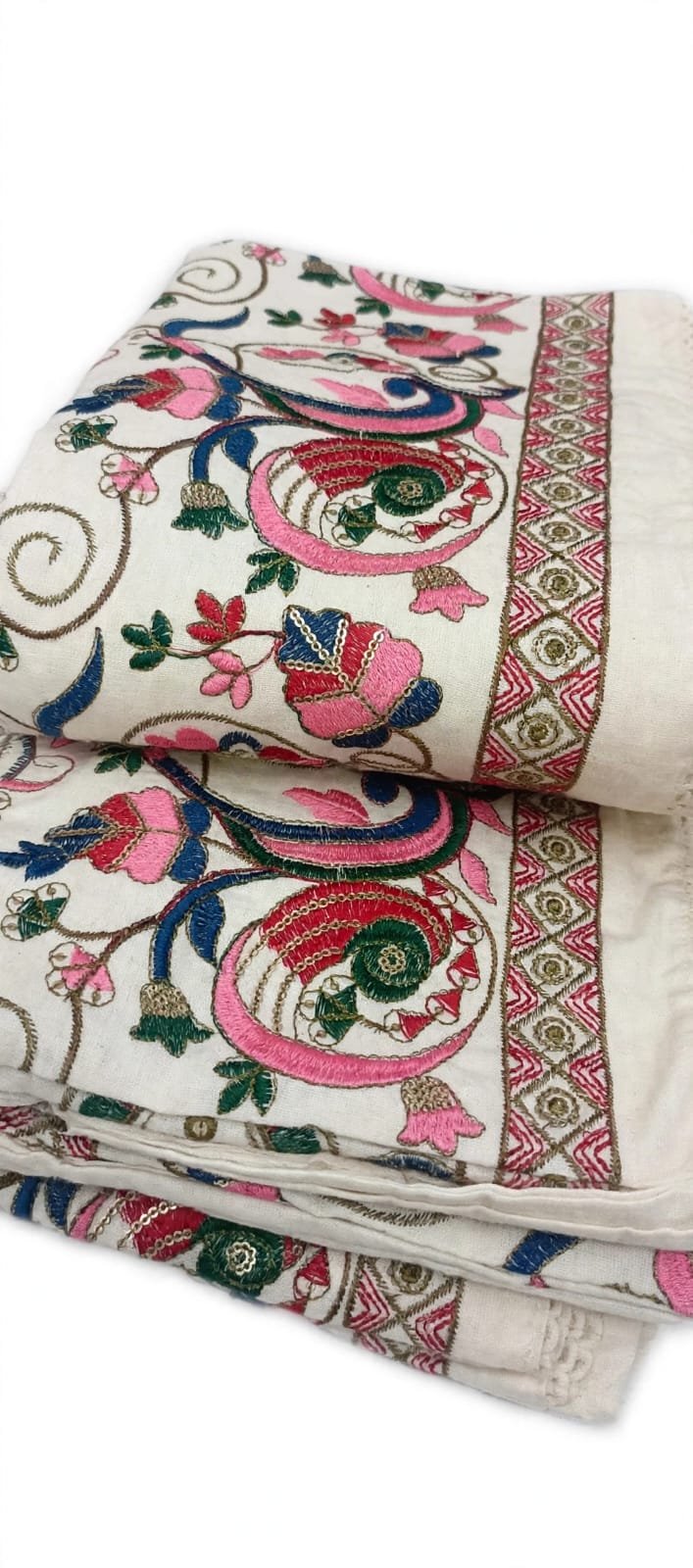 Ivory Multi  Thread Work Khadi Cotton Kurta Pant Set- MOCNA