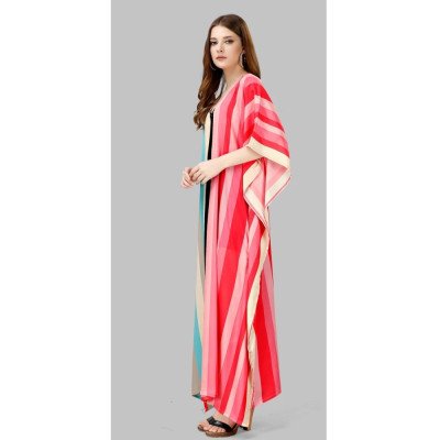 Multicolour Feather Silk Kaftan With Digital Print (Free Size: M - 3XL) - MOCNA