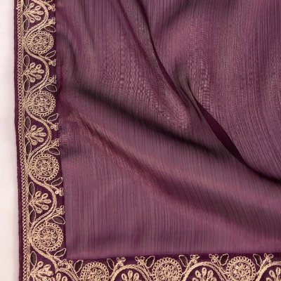 Apple Purple Soft Silk Embroidered Saree with Contrast Border - Mocna