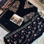 Navy Blue Velvet Embroidered Punjabi Suit with Dupatta