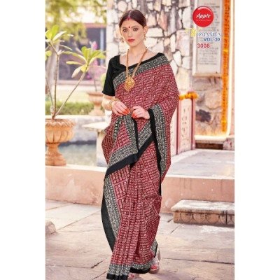 Apple Saree - Maroon and Black Bhagalpuri Saree - Mocna