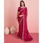Apple Red Soft Silk Embroidered Saree with Contrast Border - Mocna