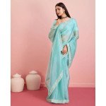 Apple Sky Blue Soft Silk Embroidered Saree with Contrast Border - Mocna