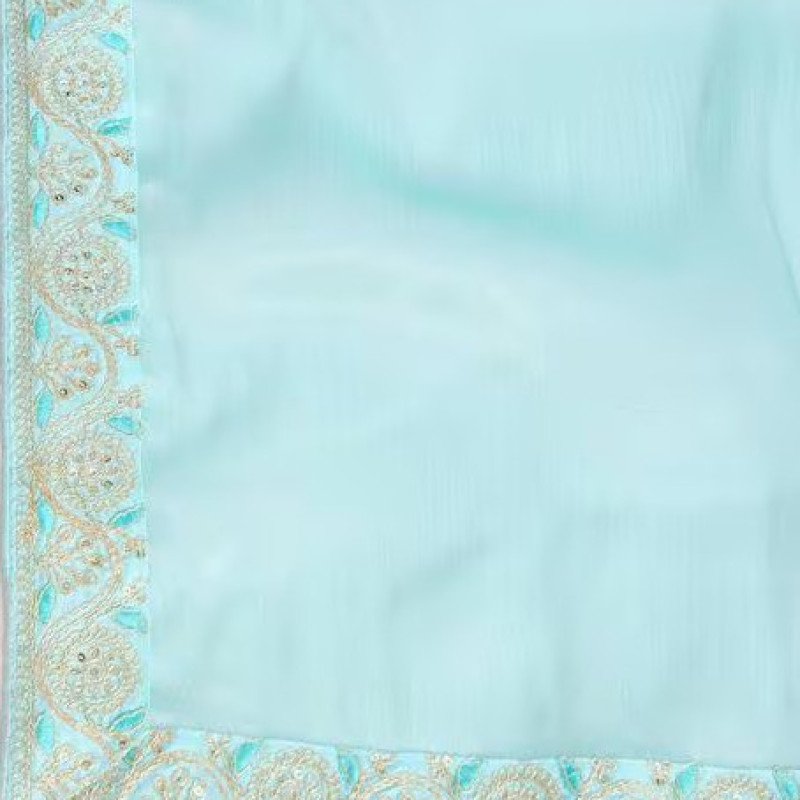 Apple Sky Blue Soft Silk Embroidered Saree with Contrast Border - Mocna