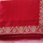 Apple Red Soft Silk Embroidered Saree with Contrast Border - Mocna