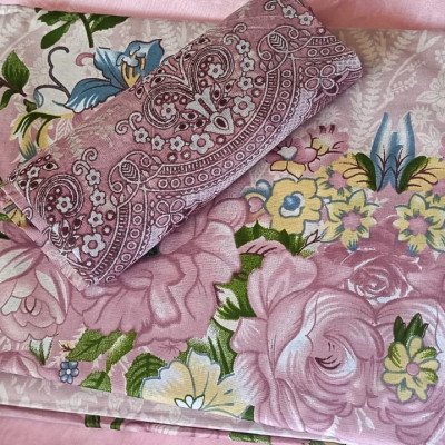 Blush Pink Floral Lawn Cotton Dress Material - Mocna