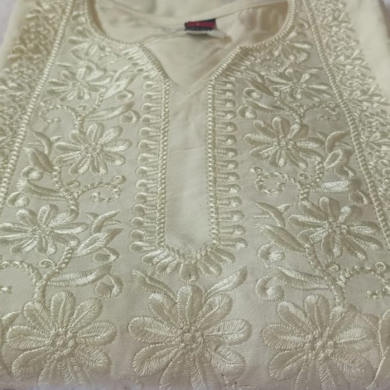 White Embroidered Rayon 3-Piece Suit | Elegant Office &amp; Formal Wear | Heavy Dupatta - Mocna