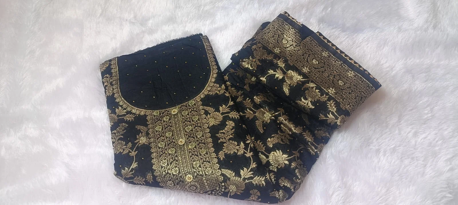 Black Gold Banarasi Dress Material for Women - Mocna
