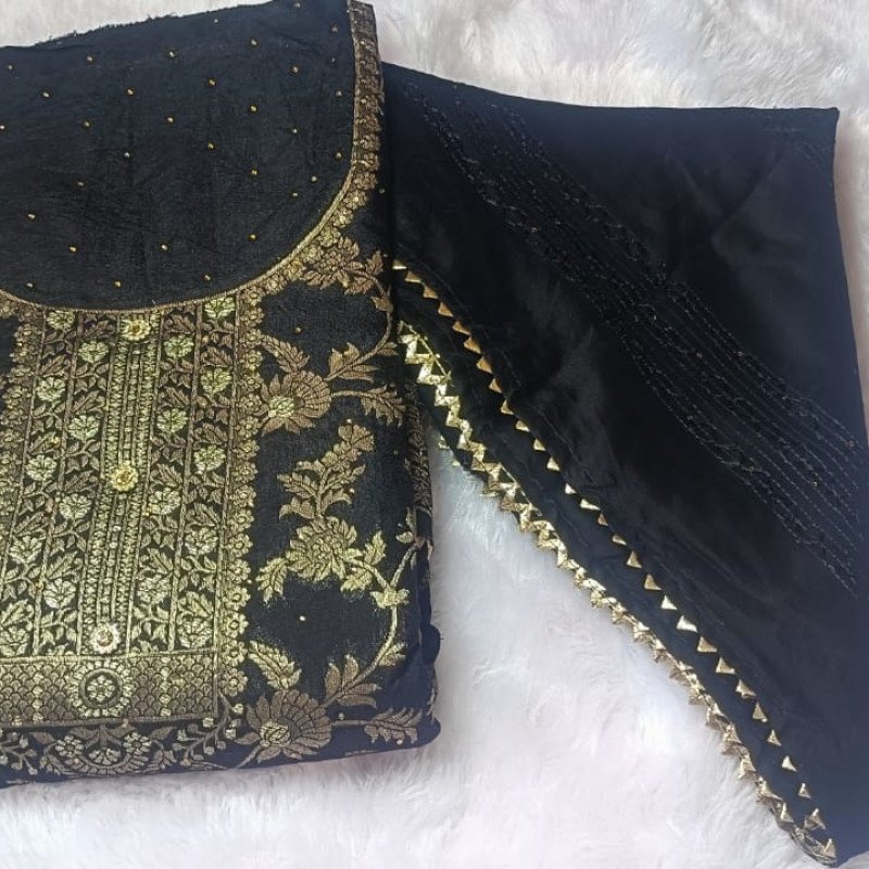 Black Gold Banarasi Dress Material for Women - Mocna