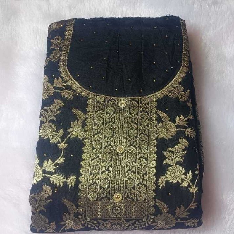 Black Gold Banarasi Dress Material for Women - Mocna