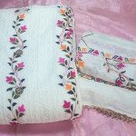 Floral White Threadwork Dress Material - MOCNA