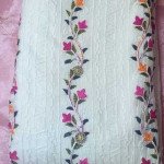 Floral White Threadwork Dress Material - MOCNA
