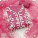 Pink Organza Thread Work 3-Piece Dress Material for Women – Mocna