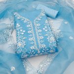 Light Blue Organza Thread Work 3-Piece Dress Material for Women – Mocna