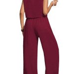 Women’s Slub Cotton Maroon Sleeveless Top &amp; Pant Set- MOCNA