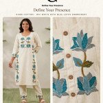 Ivory Lotus Thread Work Khadi Cotton Kurta Pant Set- MOCNA