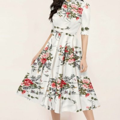 Floral Printed Cotton Dress - Mocna