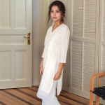 White Embroidered Rayon 3-Piece Suit | Elegant Office &amp; Formal Wear | Heavy Dupatta - Mocna